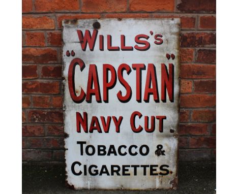A large vintage vitreous enamel Wills's advertising sign, 'Wills's Capstan Navy cut tobacco & cigarettes', red and black lett