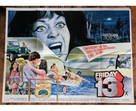 An original Friday The 13th film poster, quad, copyright 1980 Warner Brothers and National Screen Services Ltd, 76cm x 101cm 