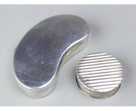 A George III silver patch box, Joseph Taylor, Birmingham 1801, with reeded detail 2.3cm diameter, weight 4.6gms and a kidney 
