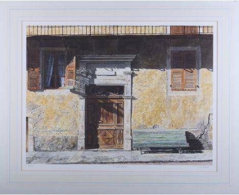 M Ward: screen print, "French Bench", 220/375, in wash line mount and strip frame