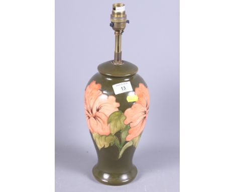 A modern Moorcroft "Hibiscus" pottery table lamp, 11" high