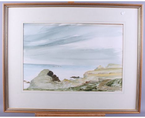 Ken Yuxbury, 1991: watercolours, "Tregguda Gorge form Porthmissen Arch, Trevone", 12" x 17 1/2", in strip frame, and K McFarl