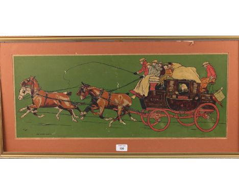 Cecil Aldin: a framed coloured print of the Eton Coach (surface damaged) and a framed coloured engraving, huntsmen and coach