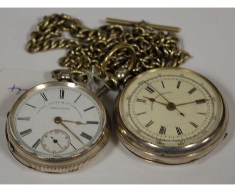 A late 19th century silver pocket watch, the enamel dial signed Langdon Davis & Co of Birmingham Tempometer, on fob watch cha