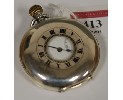 A circa 1900 silver half hunter pocket watch, the enamel dial signed Cox & Son, Great Yarmouth