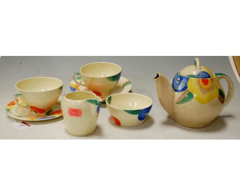 A Susie Cooper Crownworks tea-for-two service (teapot a/f) 