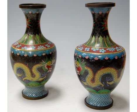 A pair of Japanese cloisonné enamel pedestal vases 