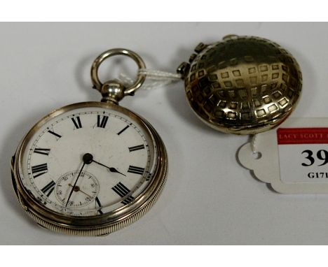 A circa 1900 fine silver pocket watch, having enamel dial and subsidiary seconds dial; together with one other (2) 