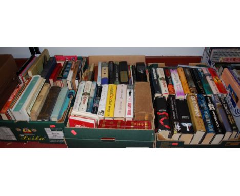 Five boxes of hardback novels to include; Lee Child, Dan Brown, Stephanie Meyer; and a quantity of Ordnance Survey maps etc 