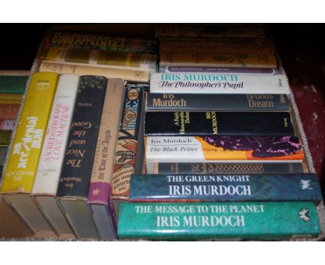 Two boxes of hardback volumes to include; Iris Murdoch and other female authors, mainly American first editions  