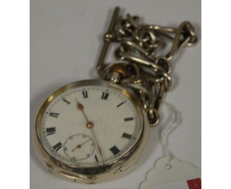 A circa 1900 silver Omega pocket watch, stamped 925, the enamel dial with Roman numerals and having subsidiary seconds dial, 