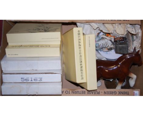 A box of collectors plates, china ornaments etc 