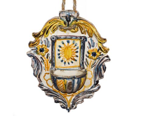 Holy water stoup in polychrome ceramic, 18th century, Central Italy    18th century, Central Italy      18th century, Central