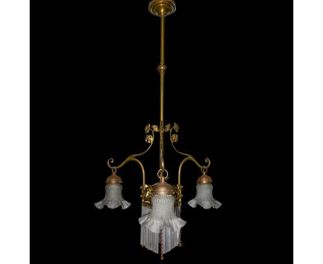 Liberty chandelier, central light plus 3 with tulip glass, Early 20th century    Early 20th century      Early 20th century  