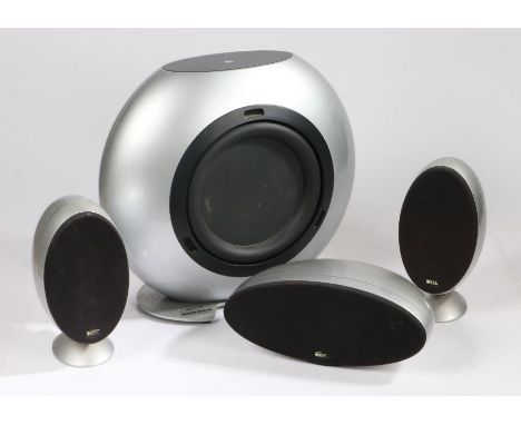Pair of KEF KHT 3005 speakers, centre speaker and an HTB2 subwoofer (4)