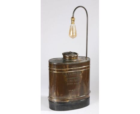 French sprayer lamp, stamped 'Le Sans Rival', with brass body and lidded top, 81cm tall including fitting