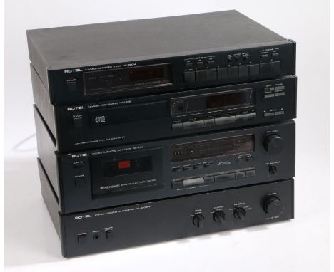 Rotel Stereo Intergraded amplifier RA-820BX4 together with a Rotel cassette recorder, Rotel compact disc player and a Rotel R