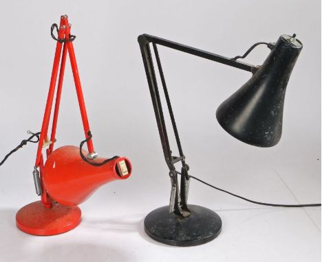A red Herbert Terry &amp; Sons Ltd. Redditch angle poise lamps (92cm tall when fully extended). Together with another angle p