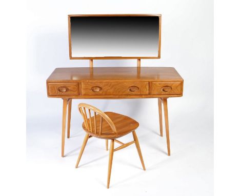 Blonde&nbsp;Ercol dressing table and stool. Dressing table: 114cm x 47cm x 124cm. Chair: 63cm tall.