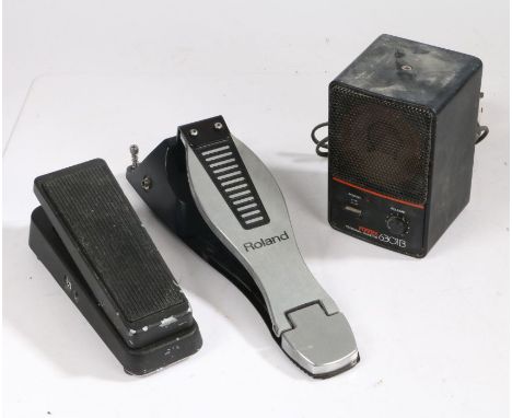 Fostex personal monitor model 6301B2X, Roland FD8 HH control panel, Jim Dunlop USA Original Cry Baby pedal, model GCB-95
