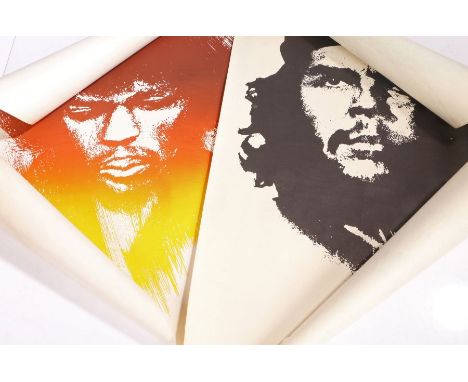 Jimi Hendrix and Che Guevara posters from the 60s, both measuring approx. 77cm x 52cm.