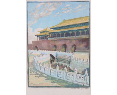 Katharine Jowett (British, 1890-1965)'Sunshine & Solitude in the Forbidden City, Peking'signed (lower right), woodcut in colo
