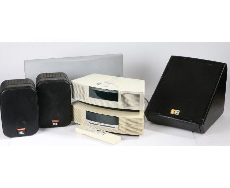 Bose Wave radio/CD player AW/RC3P, Bose wave music system AWRCC6, Mission speaker, pair of JBL Control 1 speakers, TheBox MA8