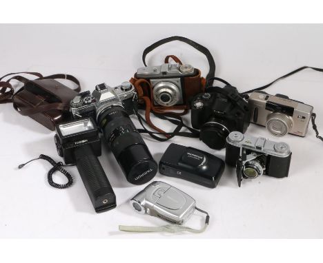 Collection of cameras, to include Canon AE-1 3745886 with Tamron SP 70-210mm 1:3.5 lens, Canon SX30 camera, Dacora 1:8/80mm, 