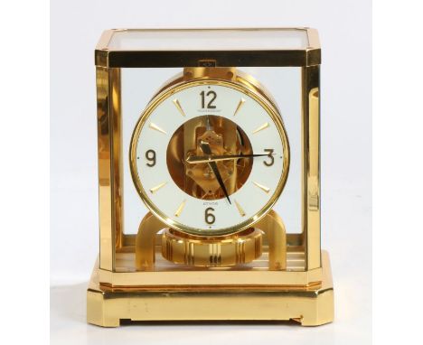Jaeger-Le-Coultre Atmos clock, having a brass and five glass case, with white chapter ring and arabic numerals and batons, wi