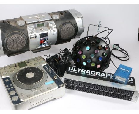 DJ equipment consisting of Stanton C.314 CD mixer, Ultragraph Pro Ultra-musical 31-band graphic equalizer, JVC RV-NB50 ghetto
