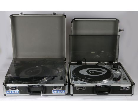 Pair if Gemini XL-300 mixing turn tables direct drive fully manual record players in flight cases (2)