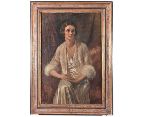 A 1920s oil painting on canvas. Portrait of a young woman. Unsigned in a gilt and painted frame. 960mm x 1310mm overall. GC, 
