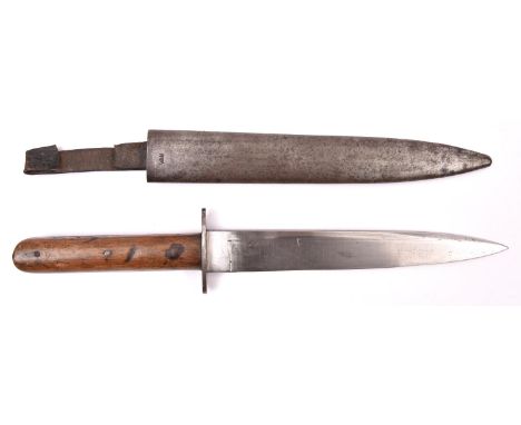 A WWI Austro Hungarian trench or combat knife, single edged blade 8¼" stamped "R", with steel cross guard and 2 piece wood gr