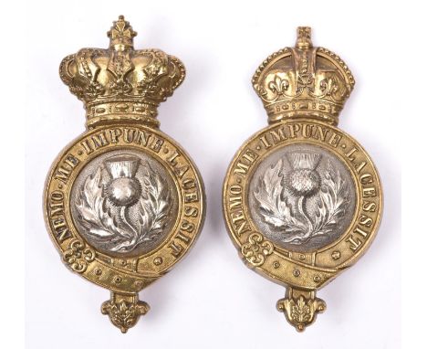 A Victorian bit boss of the Scots Guards, with Guelphic crown; and a similar post 1902 Scots Guards bit boss (studs removed a