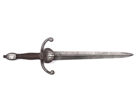 A left hand dagger in the style of early 17th century, tapered double edged blade 13½" of hollow ground thin diamond section;