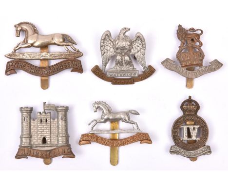 6 Cavalry cap badges:  1st Royal Dragoons, Ryl Scots Greys, pre 1920 3rd Hussars, post 1920 3rd Hussars, 4th Hussars, and 6th