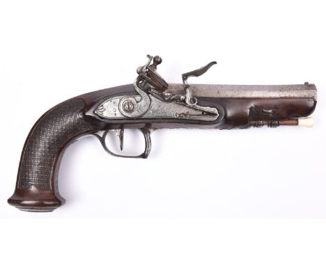 A French 22 bore rifled flintlock pistol, by "Le Clerk a Paris", c 1800, 11" overall, slightly swamped sighted octagonal barr