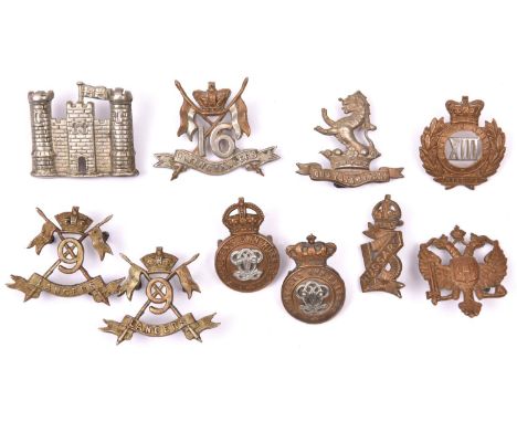 5 Victorian Cavalry collar badges:  7th Hussars, pair 9th Lancers,  13th Hussars, and 16th Lancers; and 5 other cavalry colla