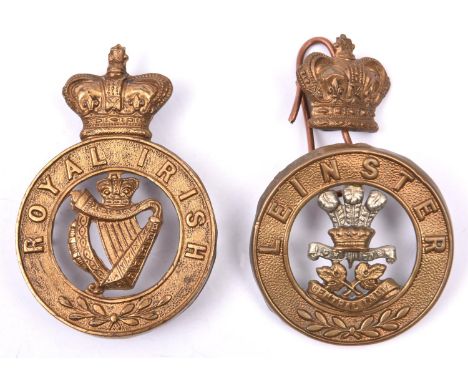 A Victorian post 1881 ORs one piece glengarry badge of the Royal Irish Regiment; and an HPC of the Leinster Regiment with sep