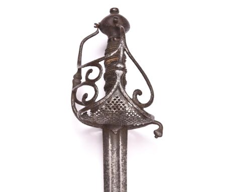 An English Civil War period horseman's sword, straight double edged blade 32" with central wide fuller, marked "SAHAGUM" and 
