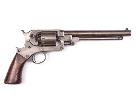 A 6 shot .44" Starr Arms Co SA Army percussion revolver, barrel 8", number 37381 on all parts, with plain one piece walnut bu