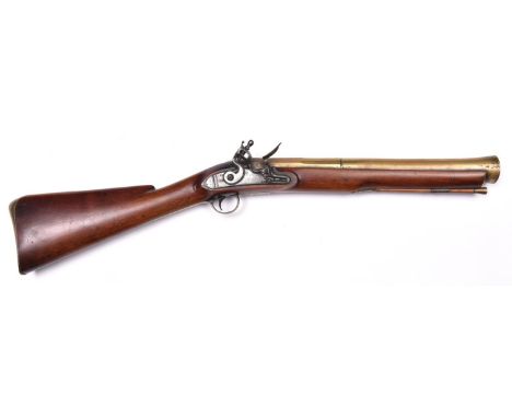 A brass barrelled flintlock coaching blunderbuss by J Harding &amp; Son, 32" overall, the slightly swamped late 17th century 