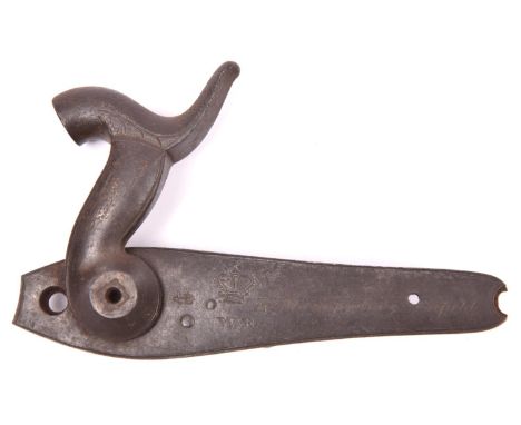 A rare detached left hand back action percussion lock from a military double barrelled carbine, c 1835, plate 4¾", engraved w