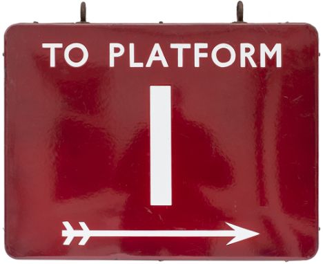 BR(M) FF To Platform 1 (double sided) BR(M) FF enamel railway sign TO PLATFORM 1 with arrow. Double sided and both sides in v