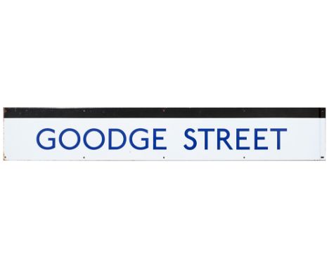 LT Goodge Street London Underground enamel station frieze sign GOODGE STREET. Measures 60.75in x 10in and is in excellent con