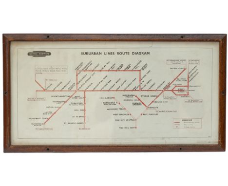 BR Suburban Routes Dunstable Hitchin etc Carriage print BRITISH RAILWAYS SUBURBAN LINE ROUTE DIAGRAM 1950 showing the lines f