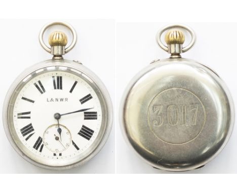 LNWR 3017 Rotherhams London and North Western Railway nickel cased pocket watch by Rotherhams. The brass English lever moveme