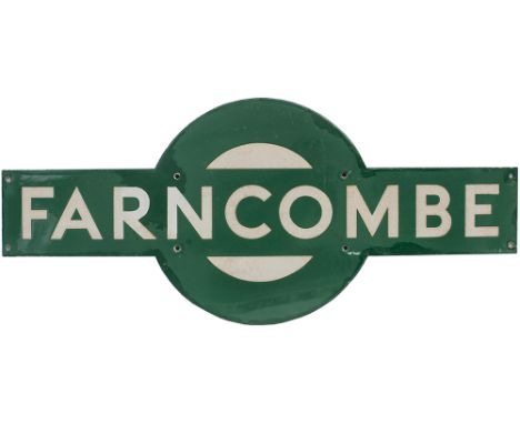 SR Farncombe Southern Railway enamel target station sign FARNCOMBE from the former London &amp; South Western Railway station