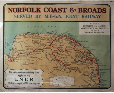 LNER QR Norfolk Coast M&amp;GN Poster LNER NORFOLK COAST &amp; BROADS SERVED BY THE M&amp;GN JOINT RAILWAY. THE COUNTY OF CHU