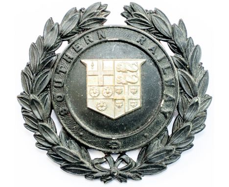 SR Police Helmet Badge Southern Railway Police Helmet Plate Badge. In very good condition complete with back mounting lugs. M